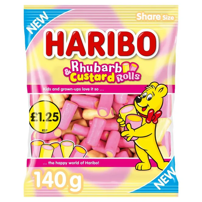 Hovedbilde Haribo Rhubarb & Custard Rolls 140g
