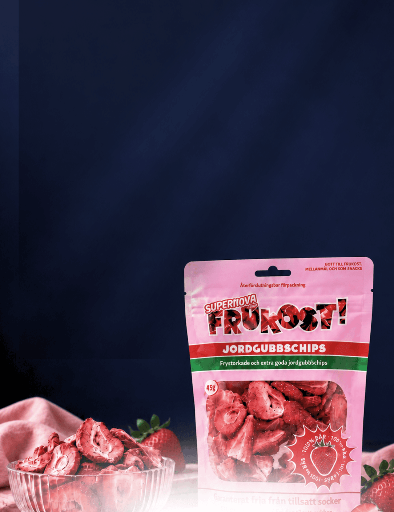 freeze dried jordbær bringebær frysetørket raspberry 