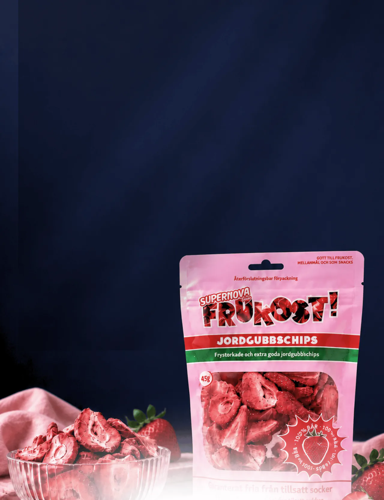 freeze dried jordbær bringebær frysetørket raspberry 